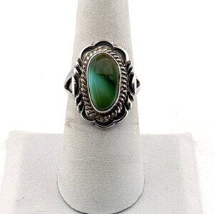 Estate Sterling Silver 925 Green Stone Ring Sz 7 Signed V Chee Navajo Vintage